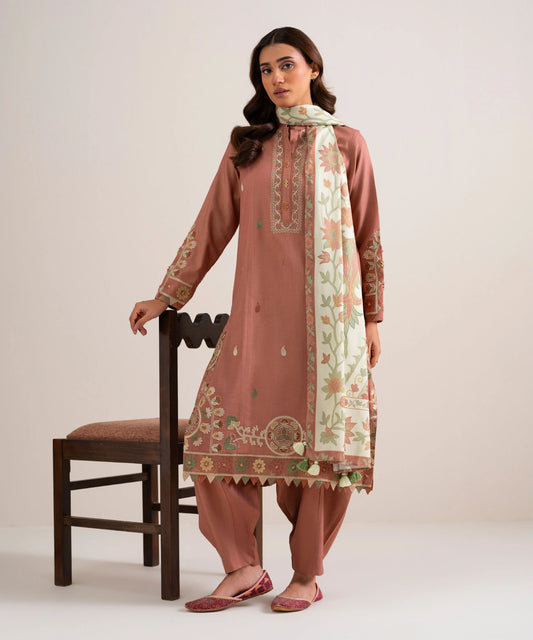 3 Piece - Embroidered Linen Suit