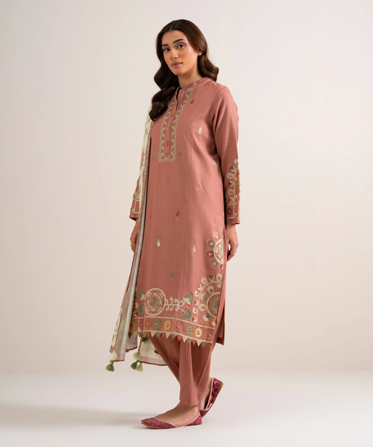 3 Piece - Embroidered Linen Suit