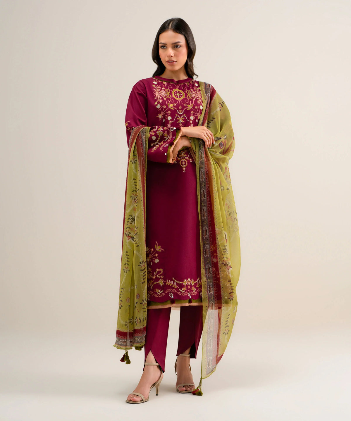 3 Piece - Embroidered Cotton Viscose Suit