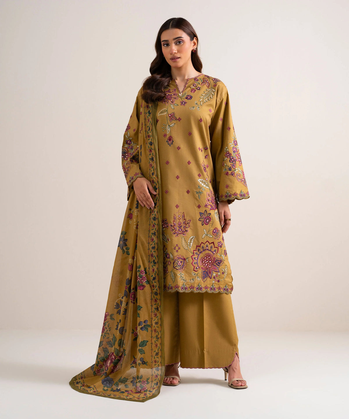 3 Piece - Embroidered Cotton Viscose Suit