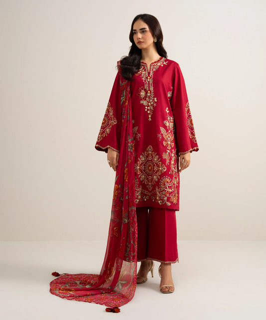 3 Piece - Embroidered Cotton Viscose Suit