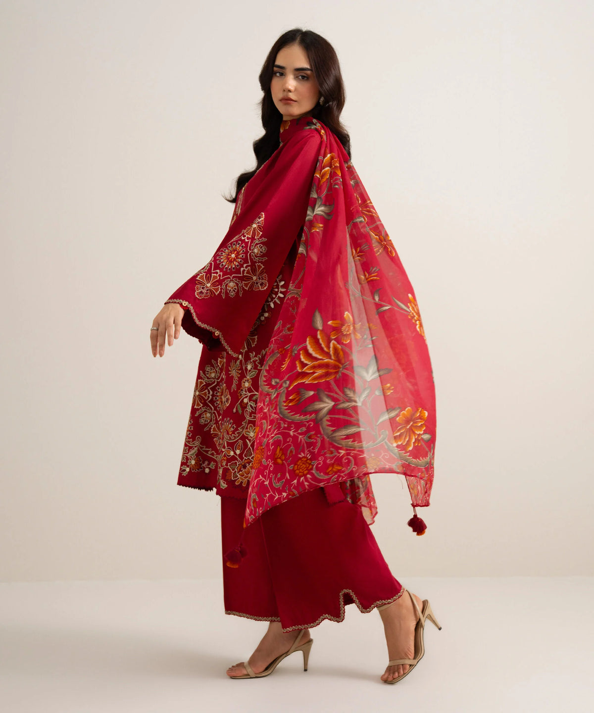 3 Piece - Embroidered Cotton Viscose Suit