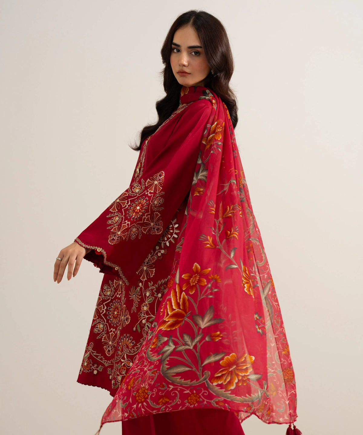 3 Piece - Embroidered Cotton Viscose Suit