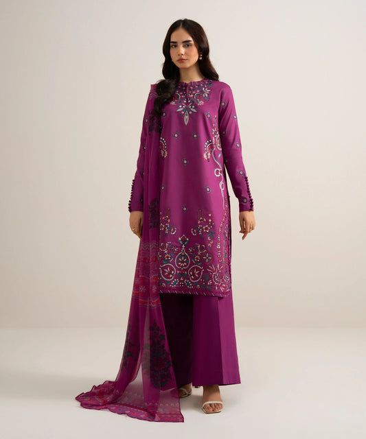 3 Piece - Embroidered Cotton Viscose Suit
