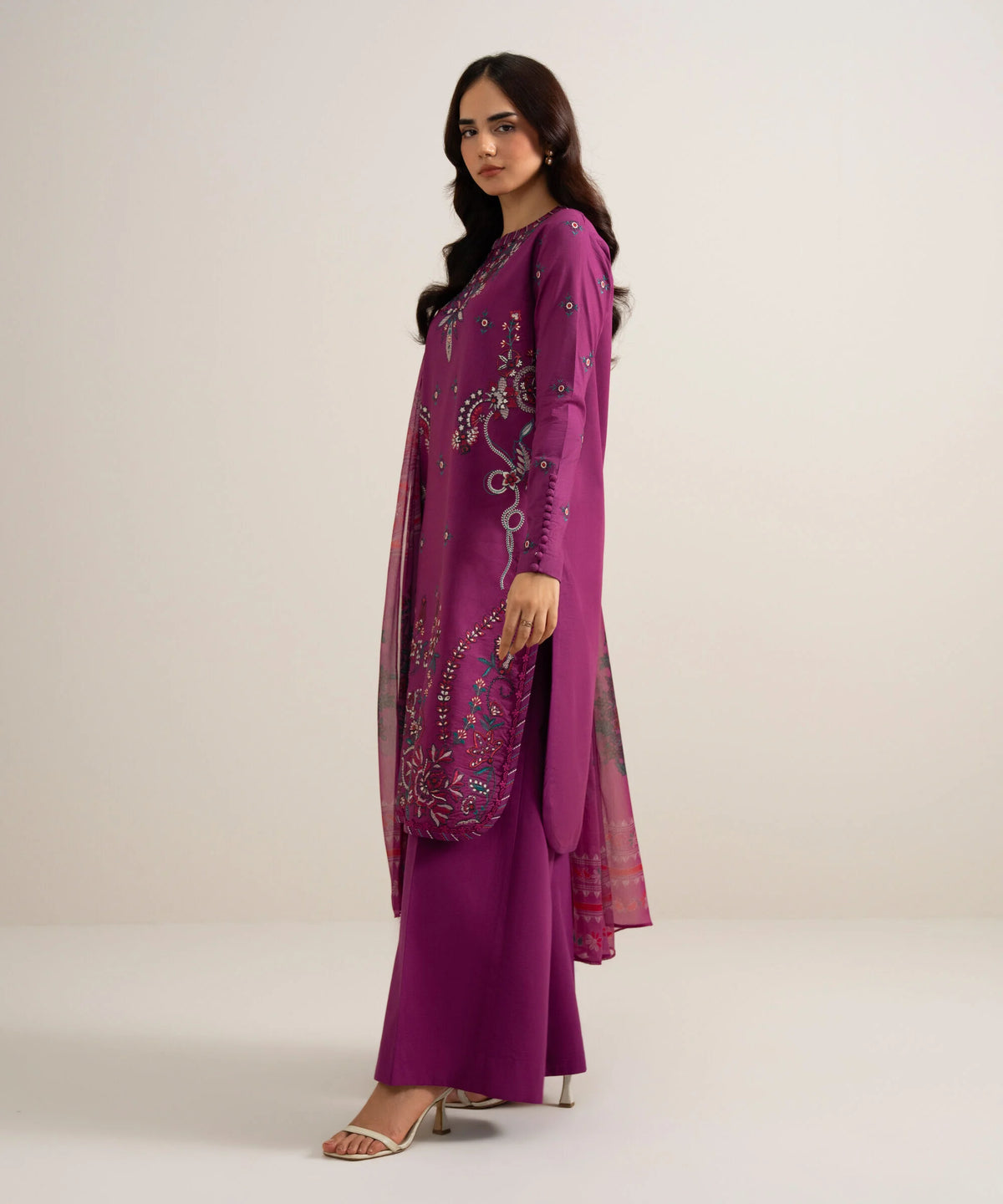 3 Piece - Embroidered Cotton Viscose Suit
