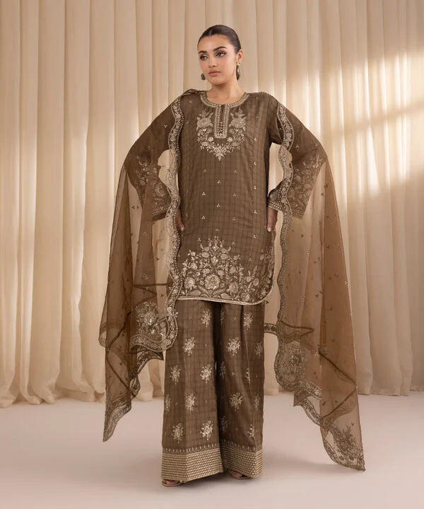 3 Piece - Embroidered Dobby Suit