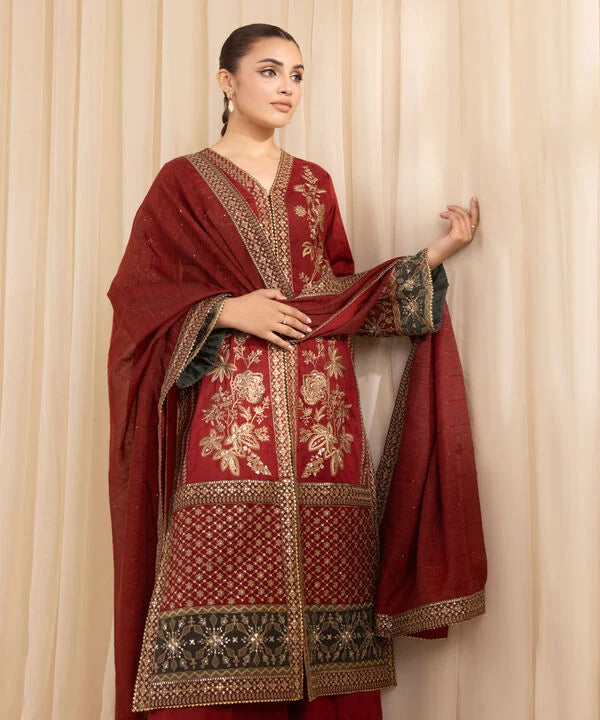 3 Piece - Embroidered Jacquard Suit