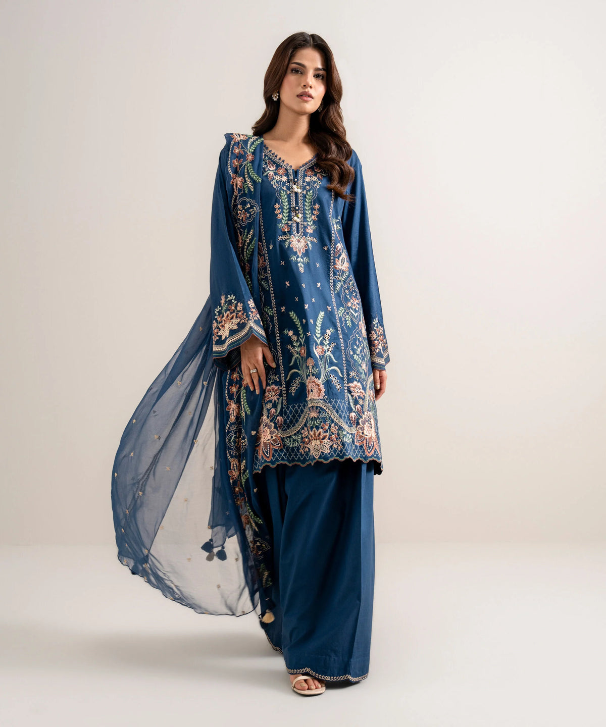 3 Piece - Embroidered Cotton Viscose Suit
