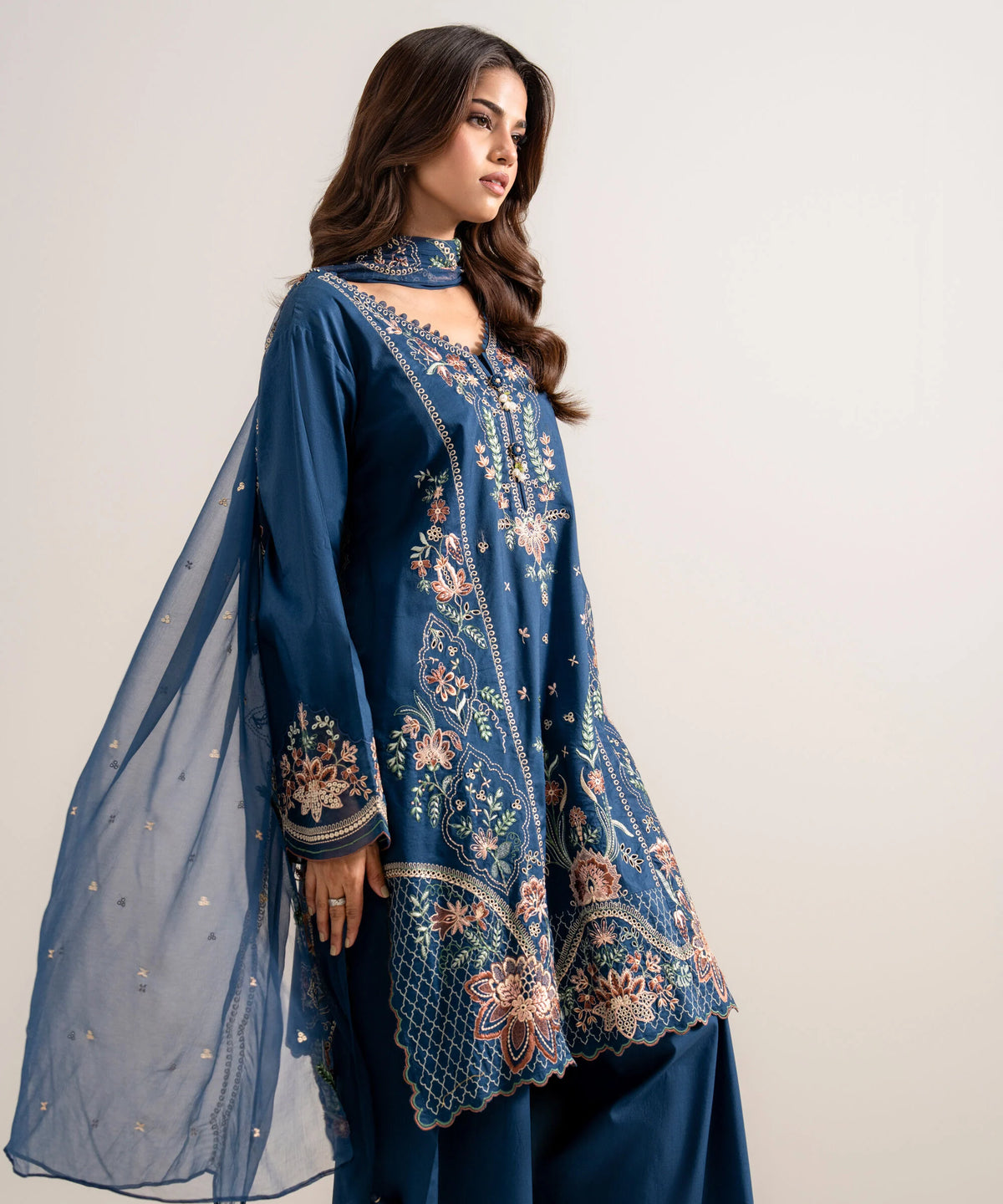 3 Piece - Embroidered Cotton Viscose Suit