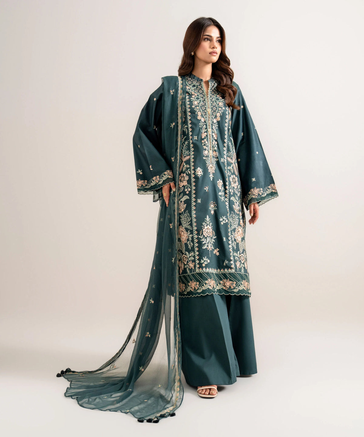 3 Piece - Embroidered Cotton Viscose Suit