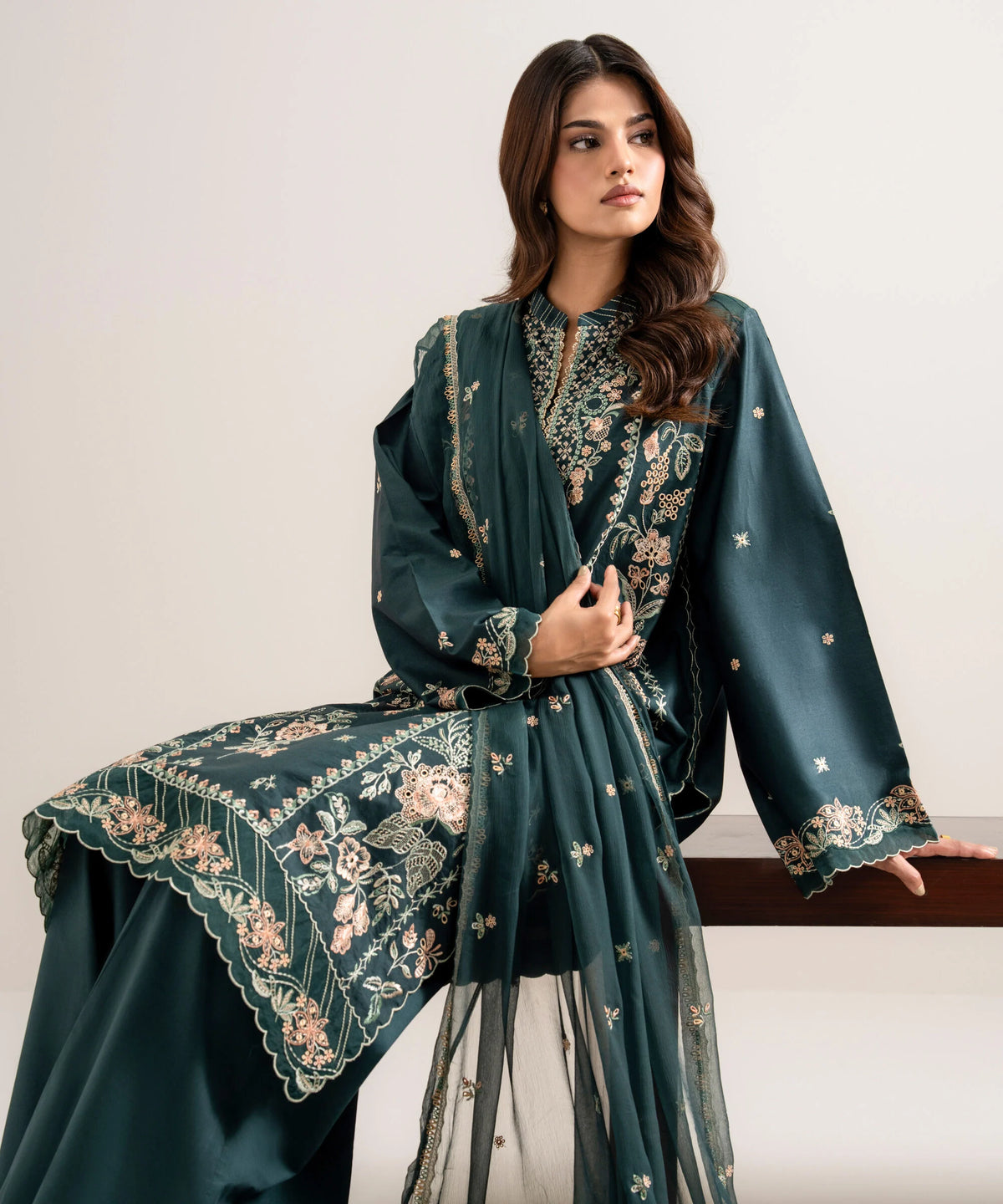 3 Piece - Embroidered Cotton Viscose Suit