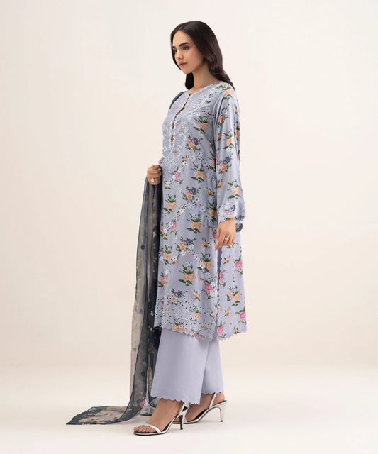 3 Piece - Embroidered Satin Suit