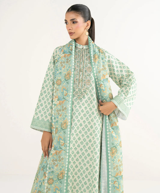 2 Piece - Embroidered Cotton Suit