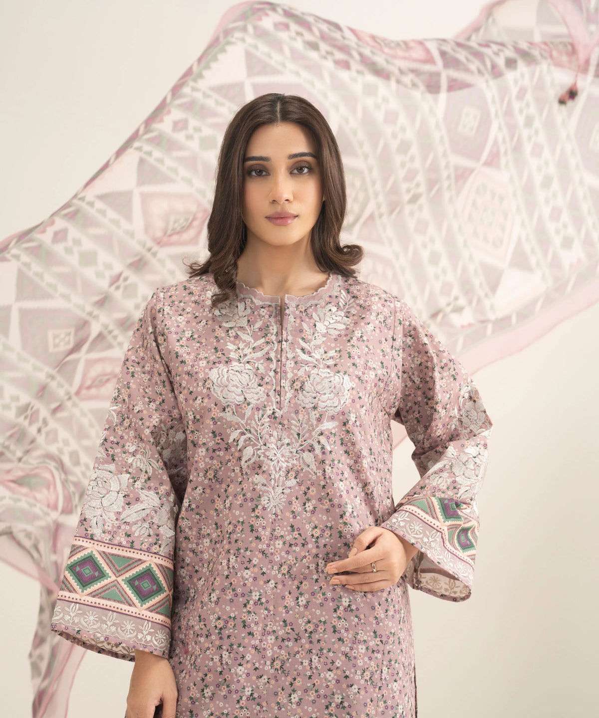 3 Piece - Embroidered Cotton Suit