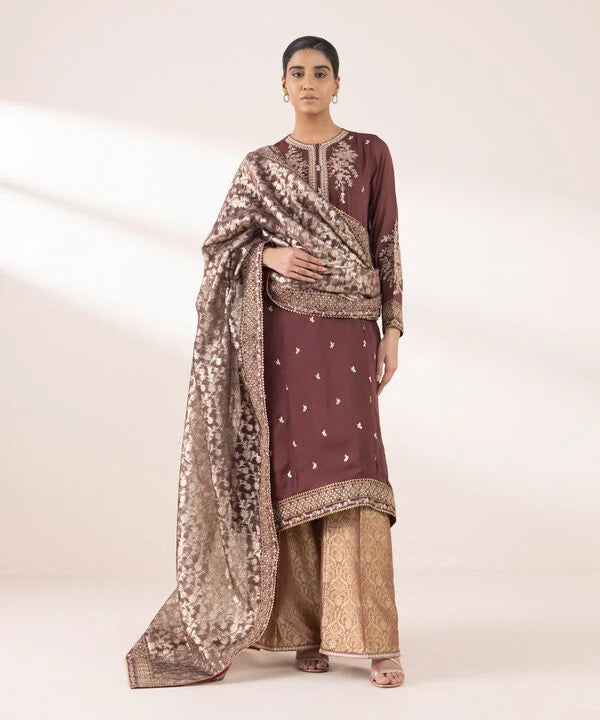 3 Piece - Embroidered Chiffon Suit