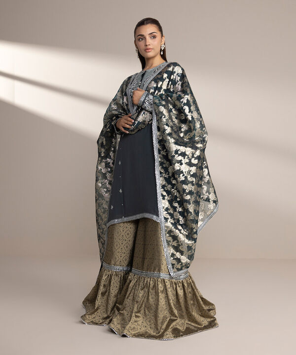 3 Piece - Embroidered Chiffon Suit
