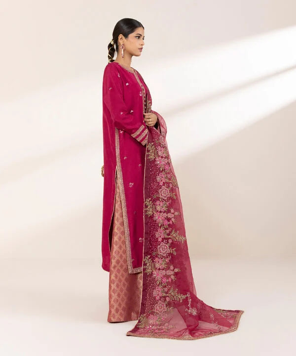 3 Piece - Embroidered Raw Silk Suit