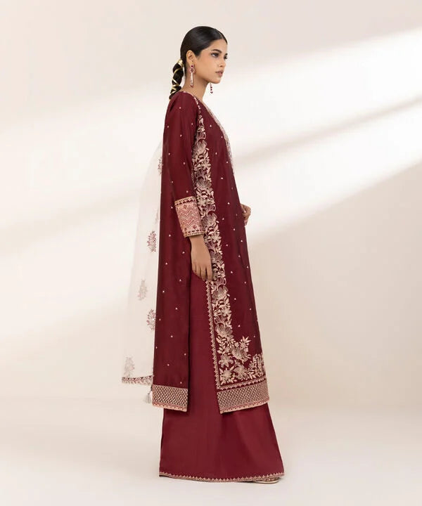 3 Piece - Embroidered Cotton Net Suit