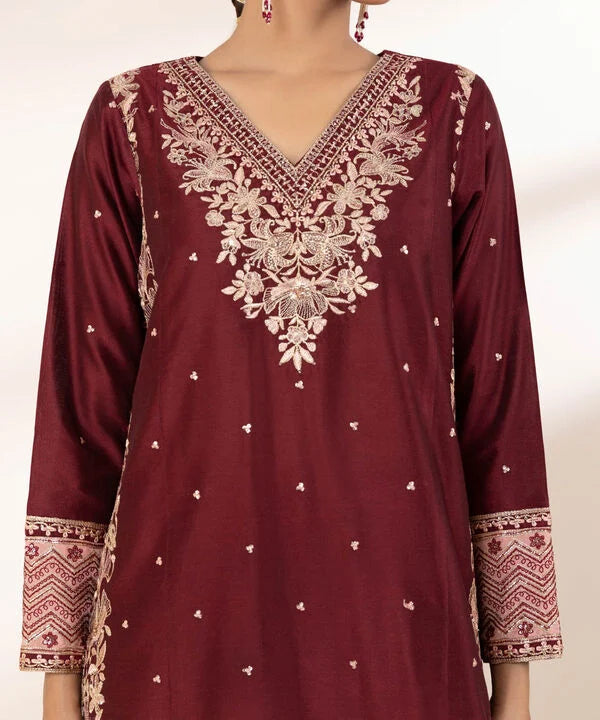 3 Piece - Embroidered Cotton Net Suit