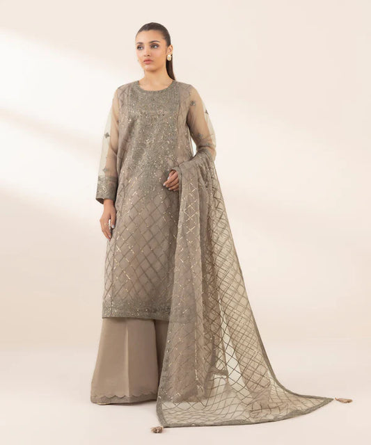 3 Piece - Embroidered Organza Suit