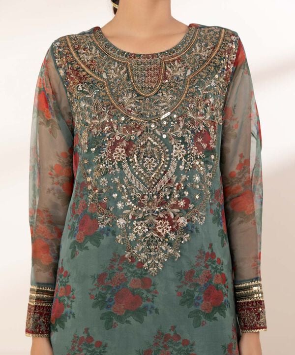 3 Piece - Embroidered Organza Suit