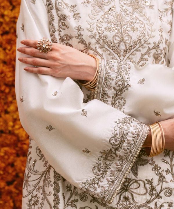 3 Piece - Embroidered Cotton Net Suit