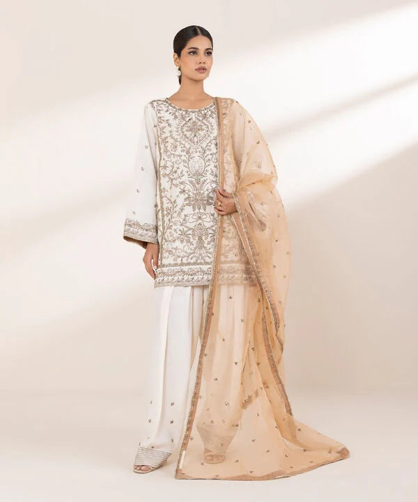 3 Piece - Embroidered Cotton Net Suit