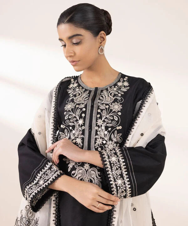 3 Piece - Embroidered Cotton Net Suit