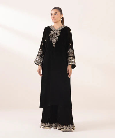 2 Piece - Embroidered Velvet Suit