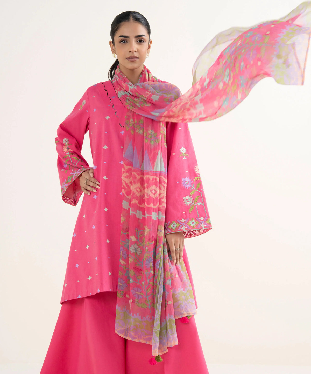 3 Piece - Embroidered Cotton Viscose Suit