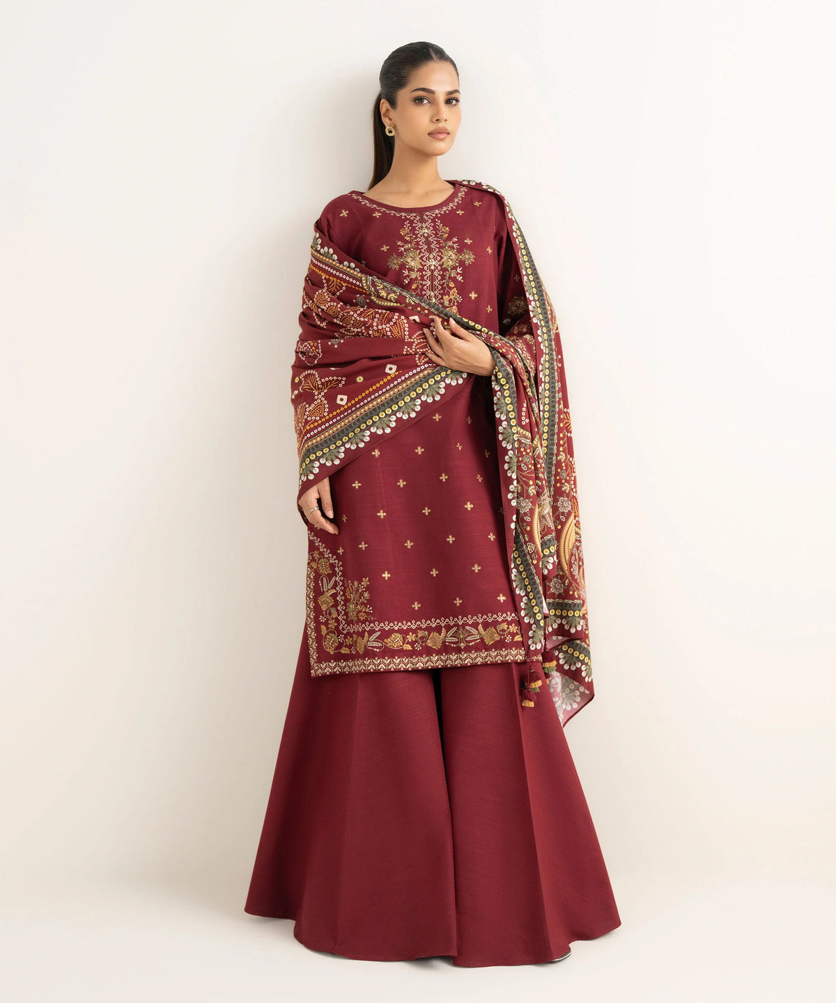 3 Piece - Embroidered Light Khaddar Suit