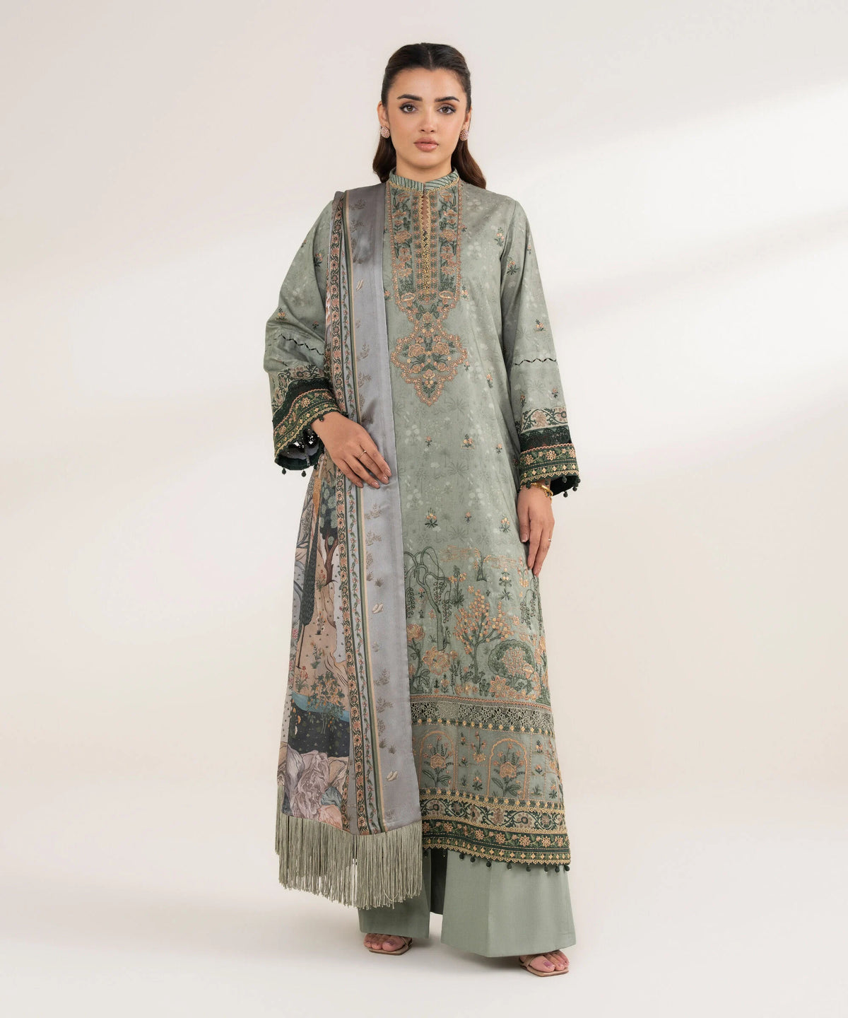3 Piece - Embroidered Cotton Suit