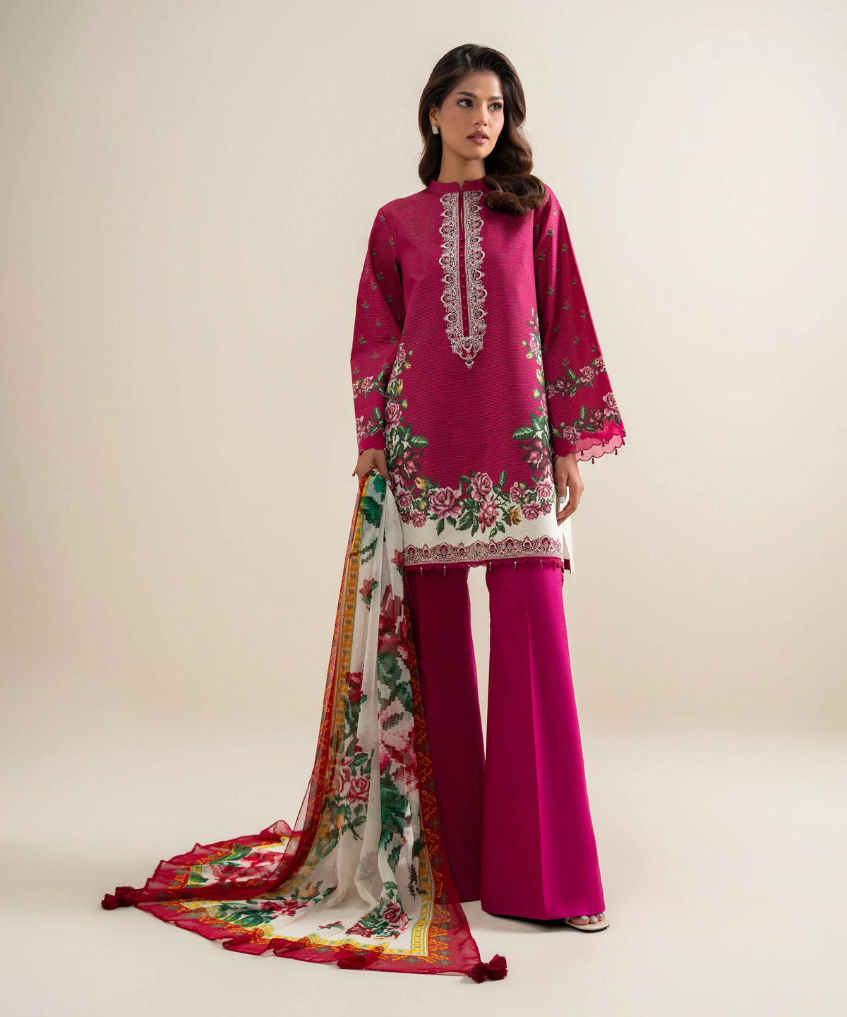 3 Piece - Embroidered Zari Cotton Suit