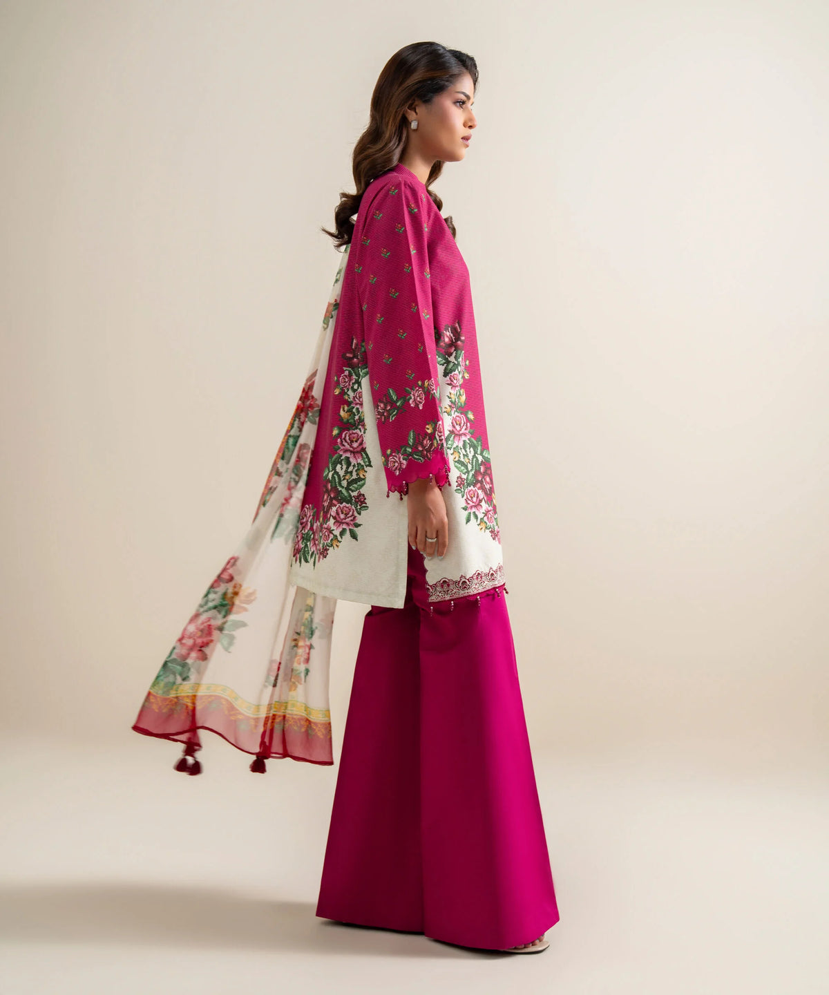 3 Piece - Embroidered Zari Cotton Suit