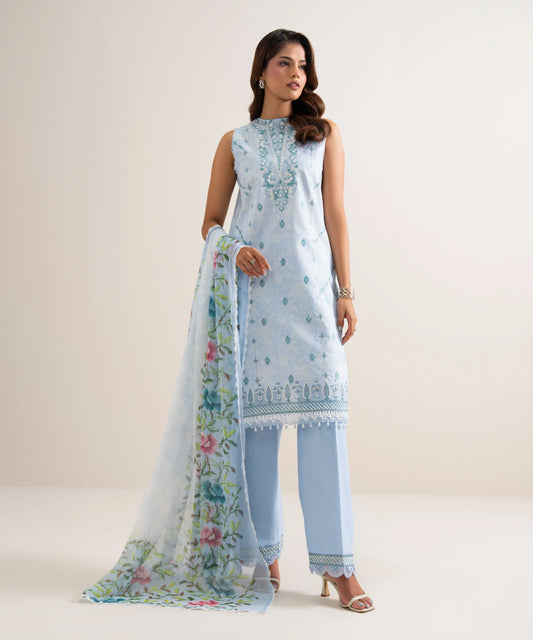 3 Piece - Embroidered Zari Cotton Suit