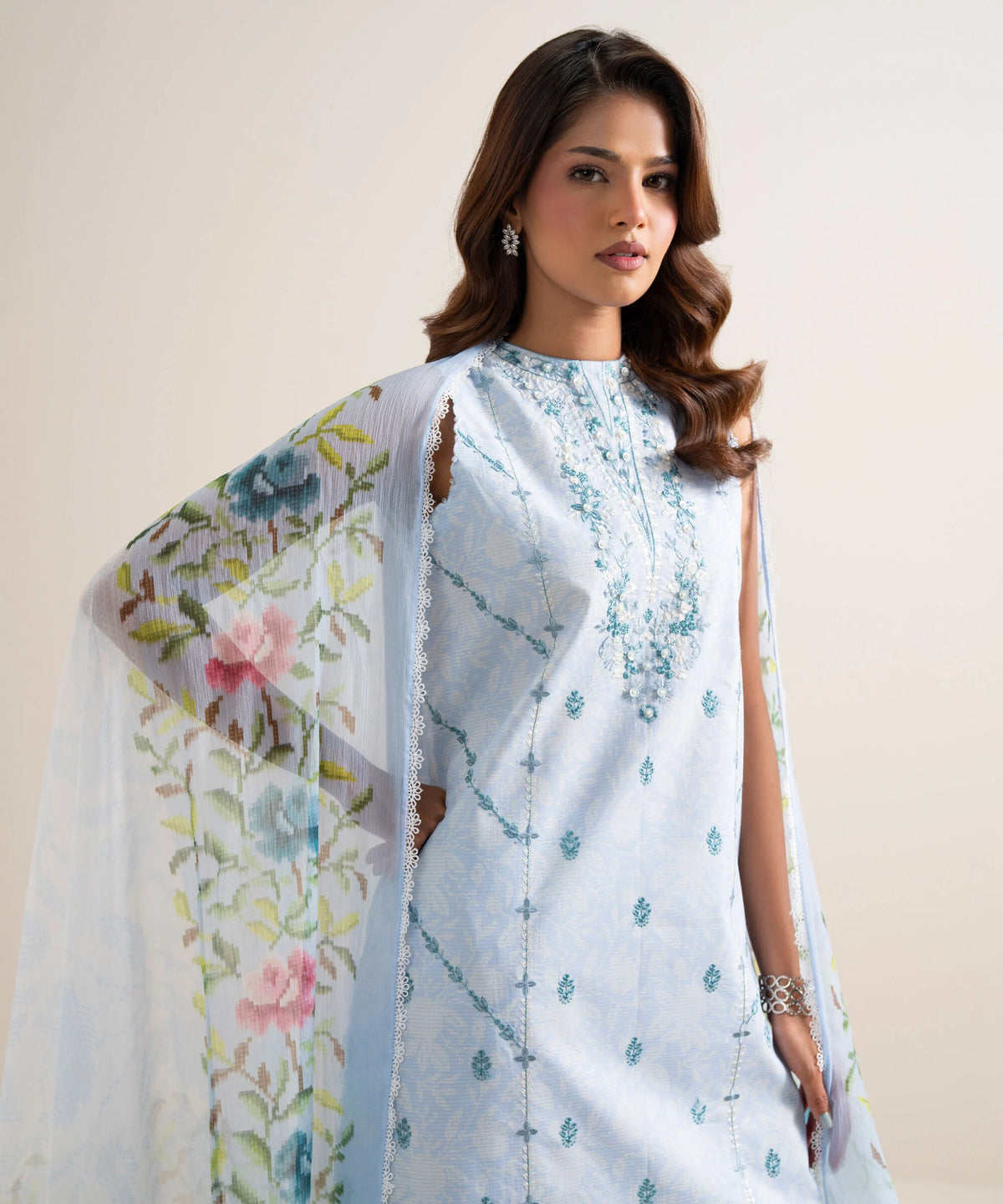 3 Piece - Embroidered Zari Cotton Suit
