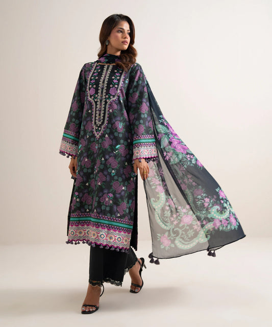 3 Piece - Embroidered Zari Cotton Suit