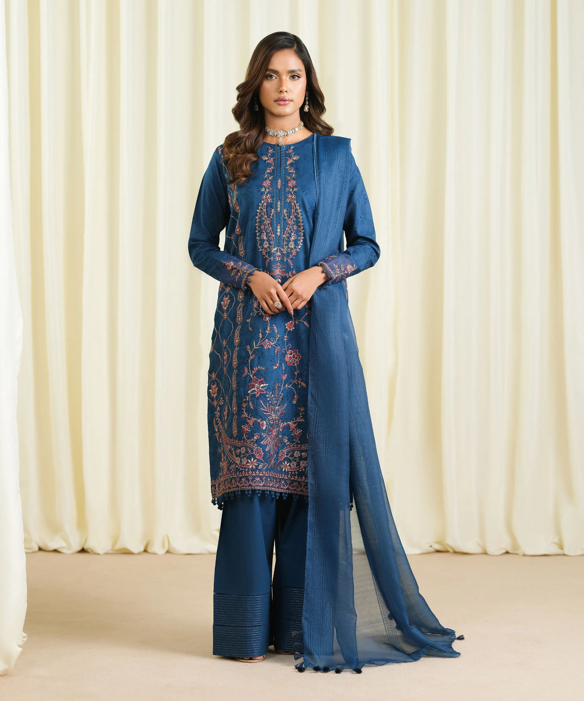 3 Piece - Embroidered Cotton Jacquard Suit