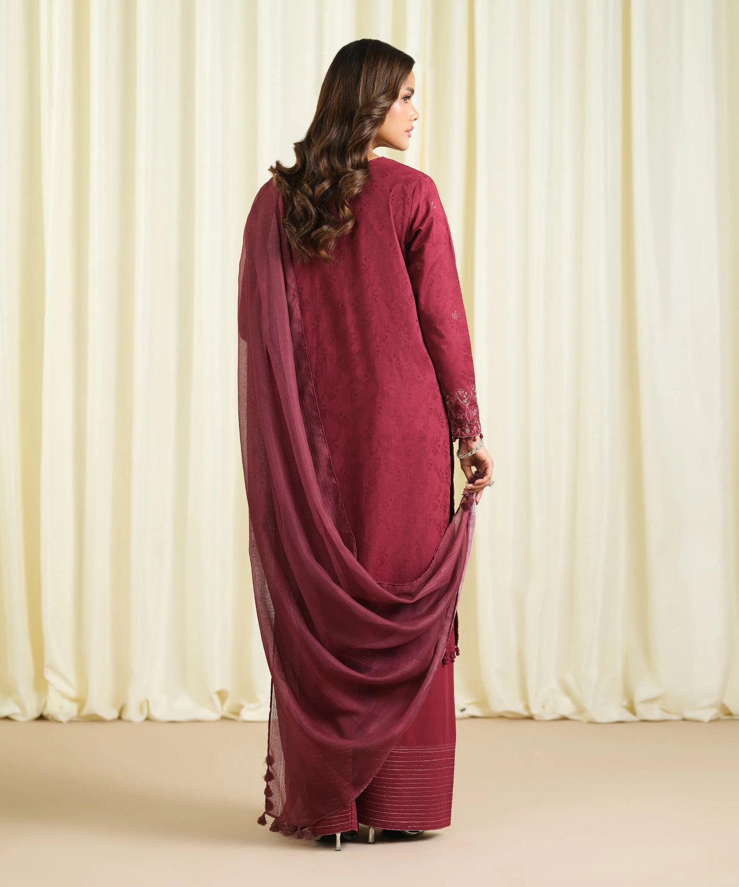 3 Piece - Embroidered Cotton Jacquard Suit