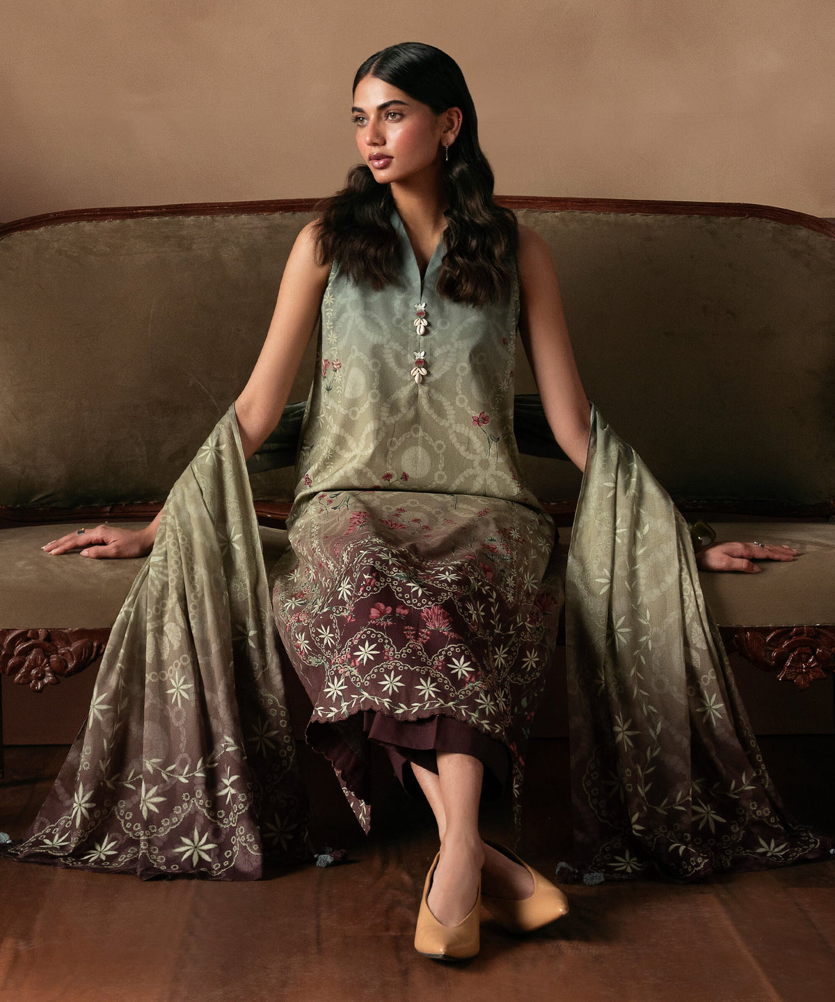 3 Piece - Printed Cotton Suit