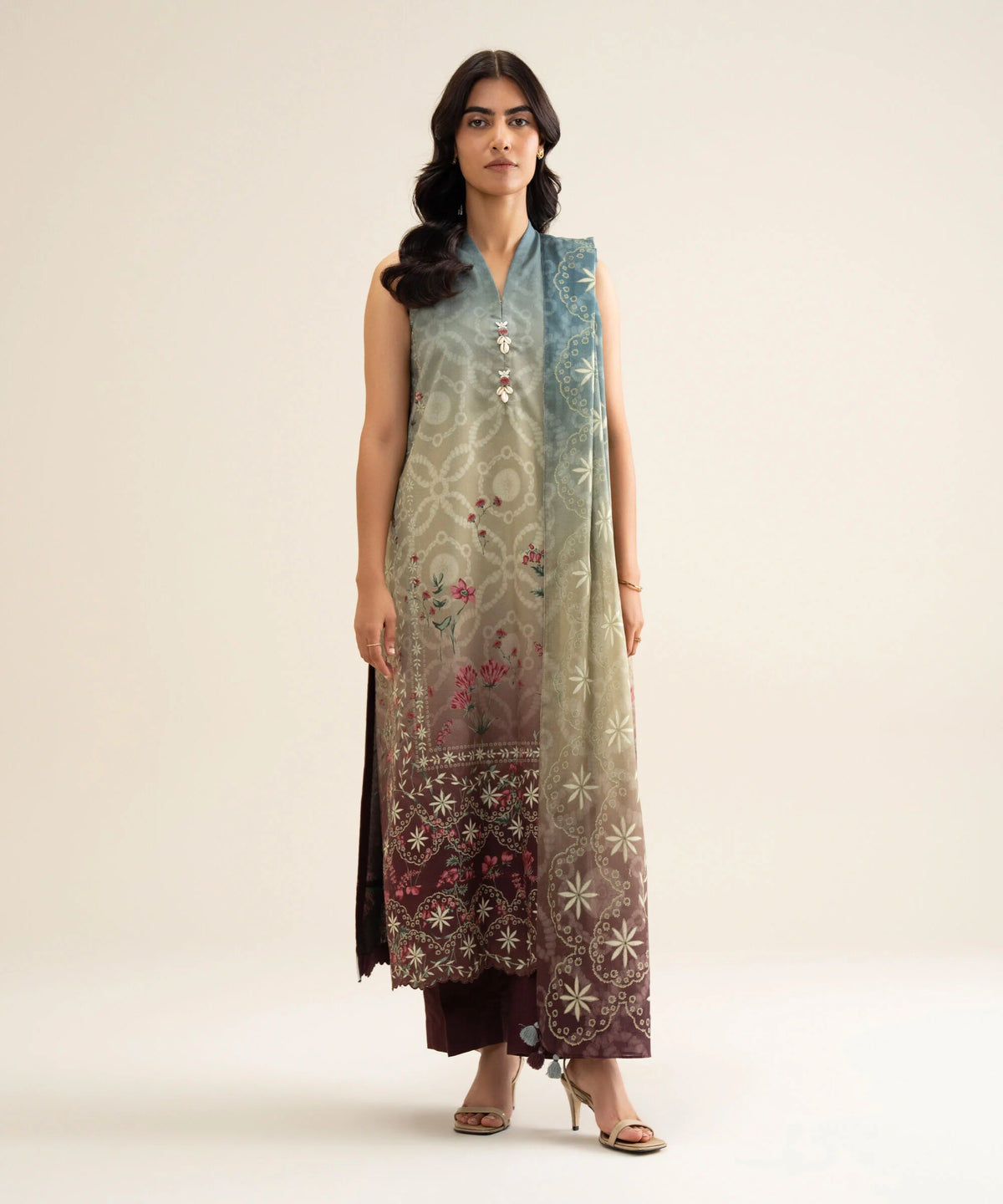 3 Piece - Printed Cotton Suit