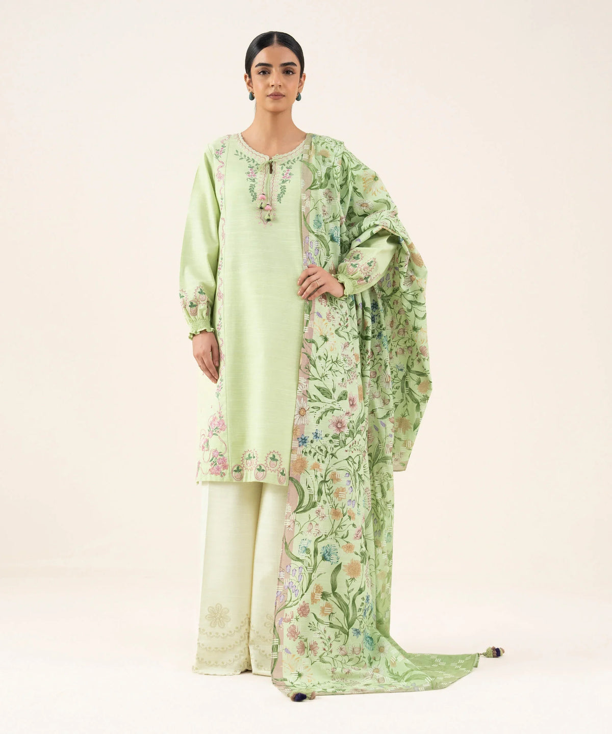 2 Piece - Embroidered Khaddar Suit