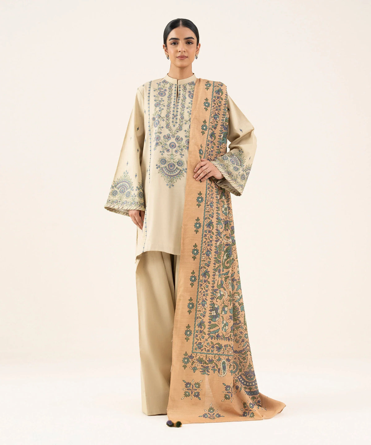 2 Piece - Embroidered Cotton Suit