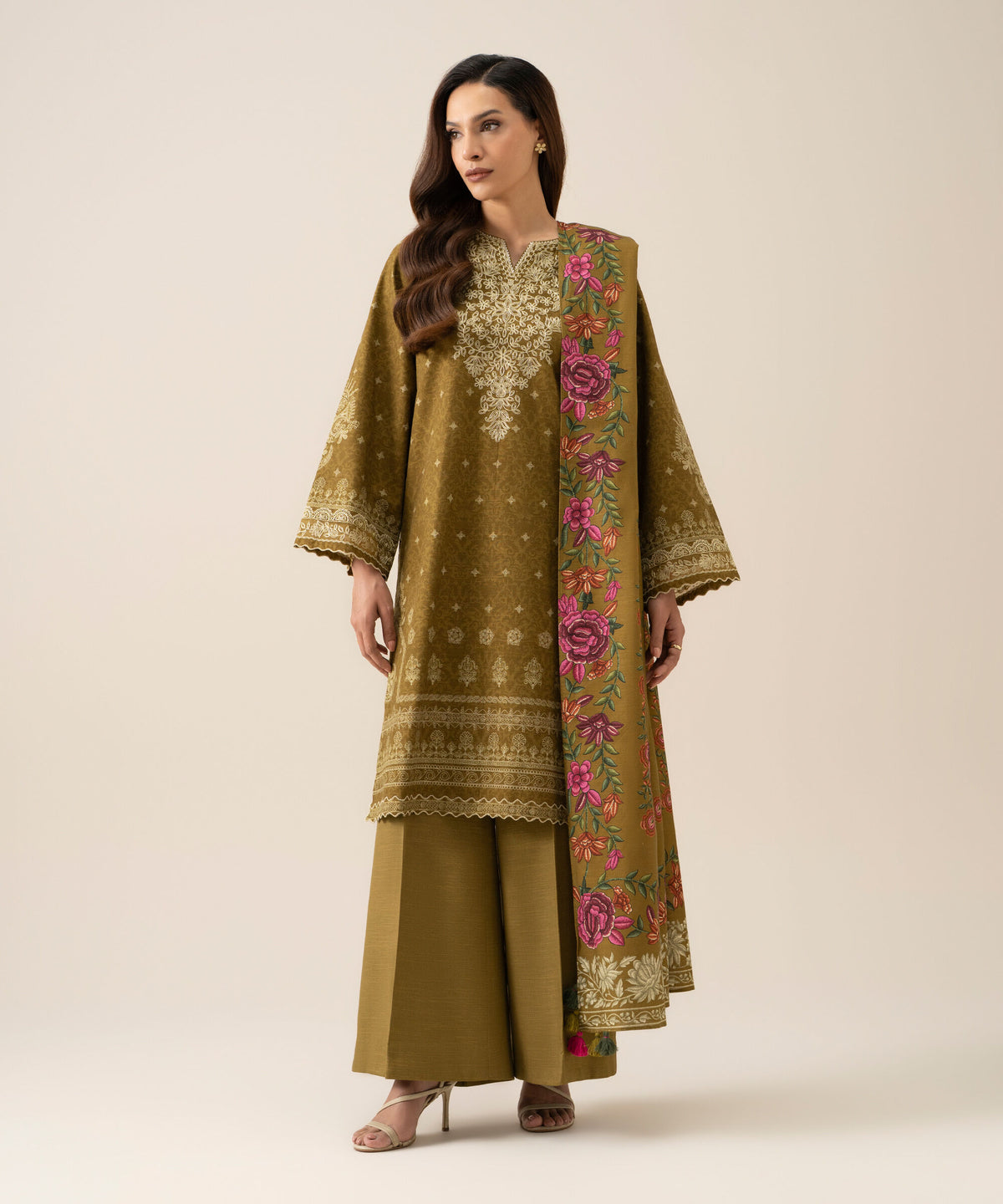 3 Piece - Embroidered Light Khaddar Suit