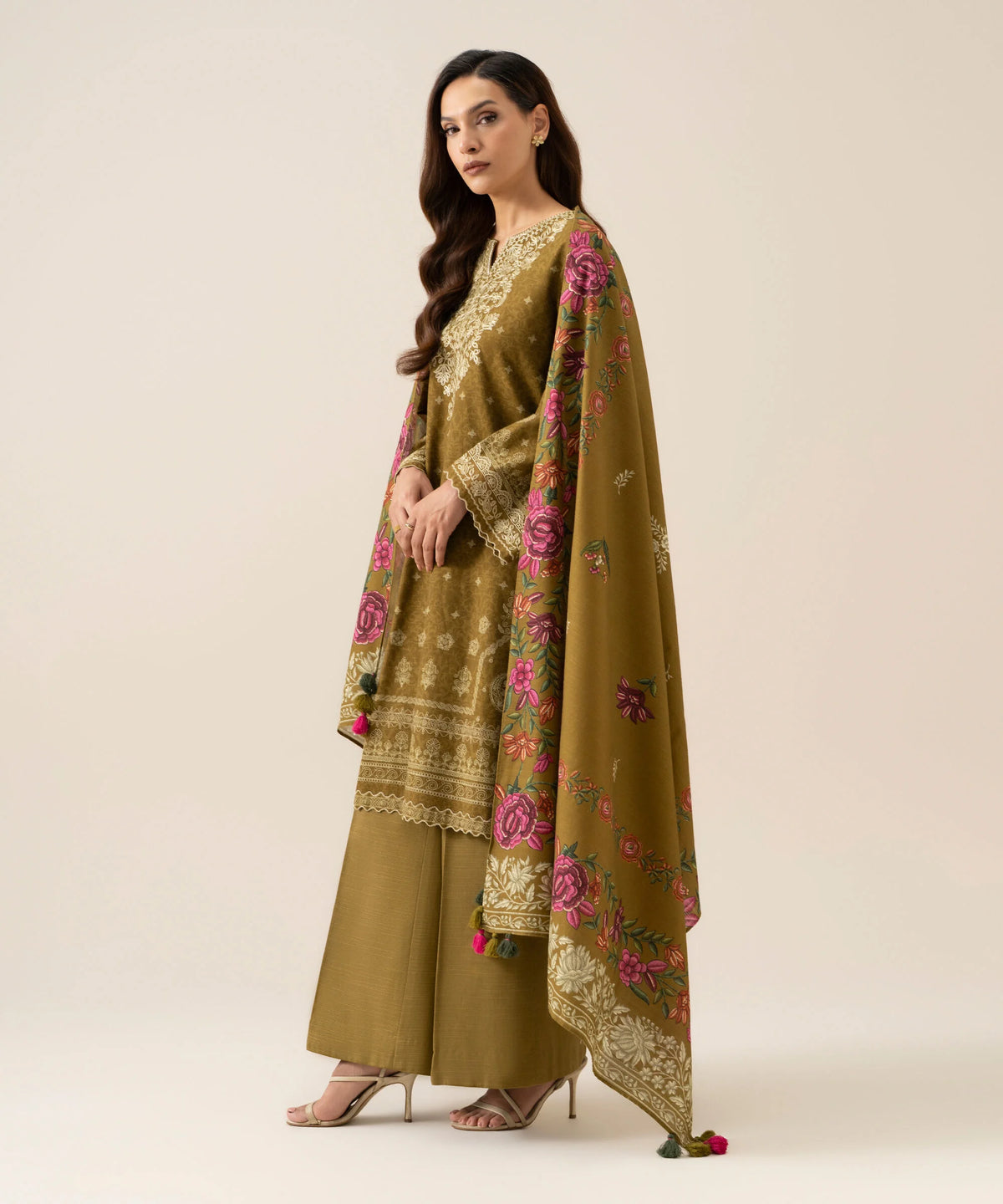 3 Piece - Embroidered Light Khaddar Suit