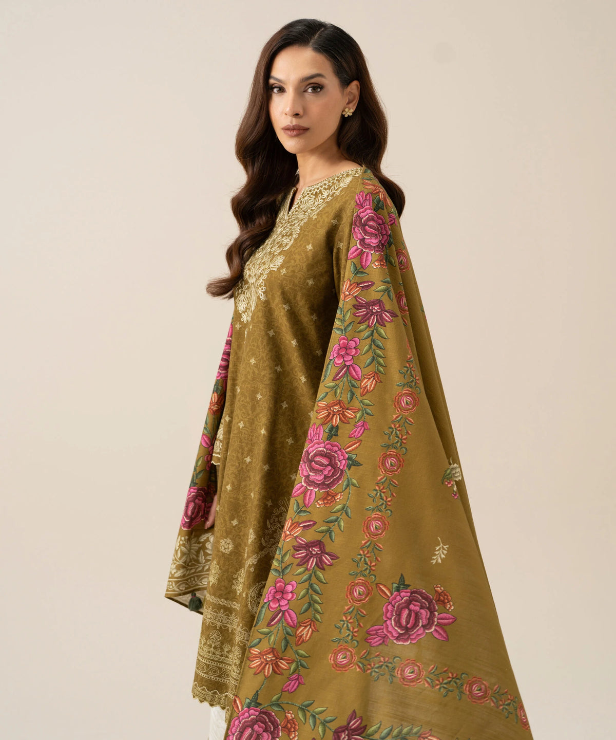 3 Piece - Embroidered Light Khaddar Suit