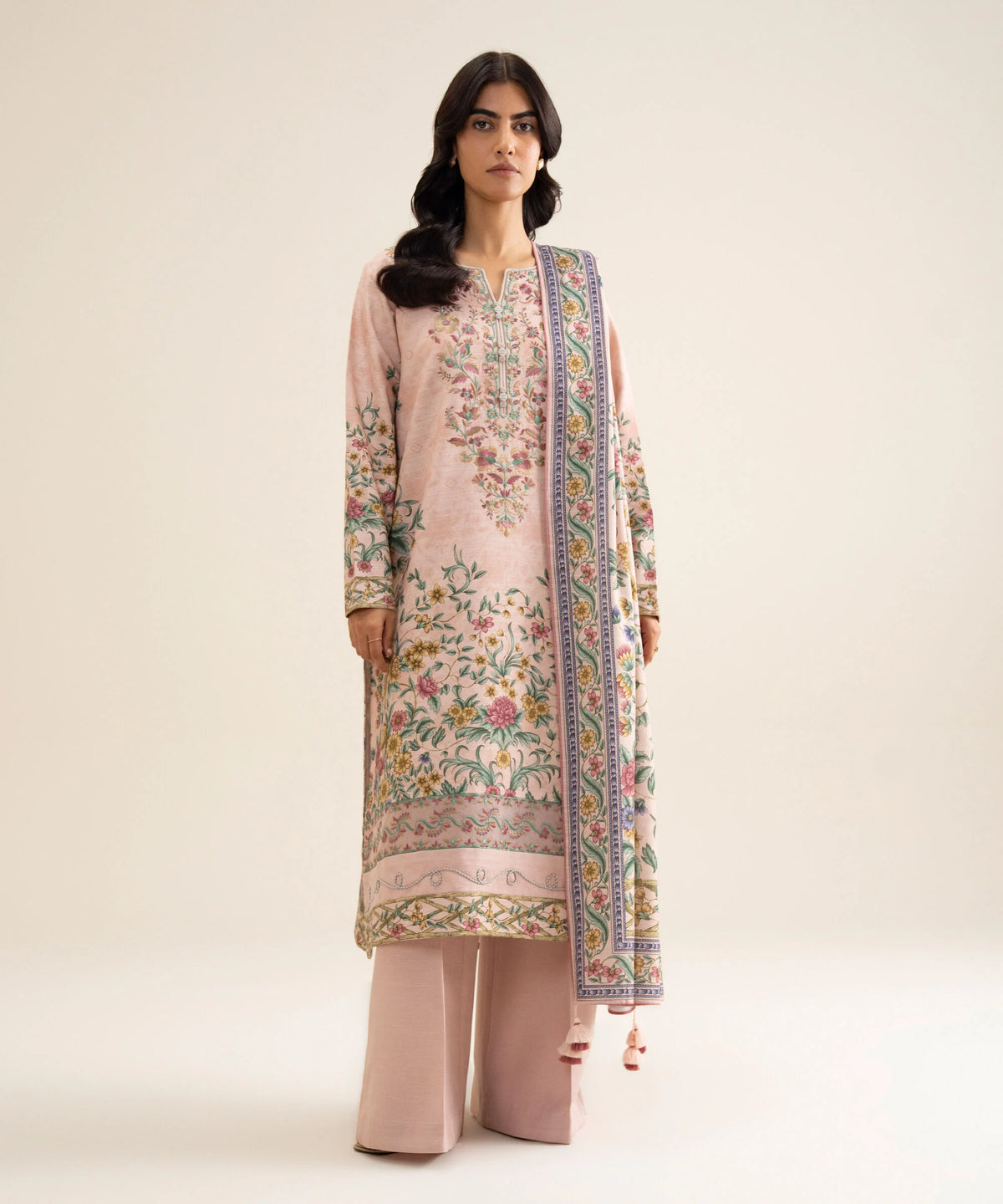 3 Piece - Embroidered Light Khaddar Suit