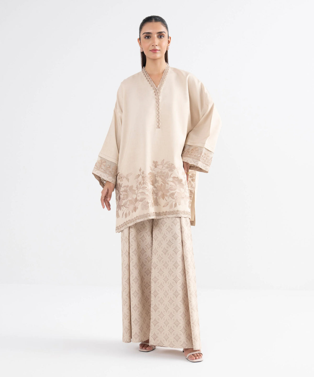 2 Piece - Embroidered Linen Suit