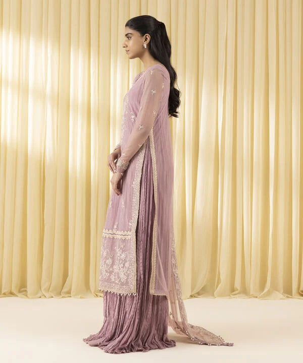 3 Piece - Embroidered Net Suit