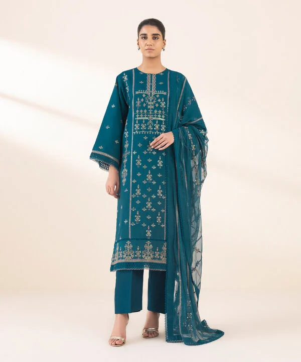 3 Piece - Embroidered Raw Silk Suit
